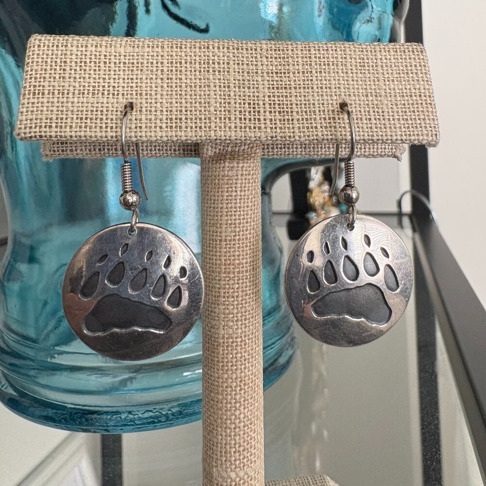 Sterling Silver Bear Paw Earrings for Pierced Ears